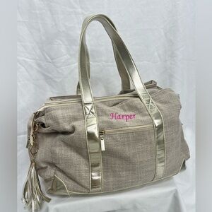 MB Krauss New York Luxurious Large Diaper Tote Travel Bag, Natural Linen